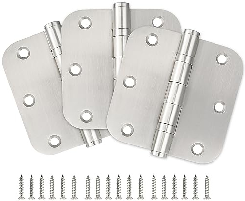 Ball Bearing Door Hinges 3.5'' Stainless Steel Door Hinges 3.5''X 3.5'' Residential Doors Hardware with 5/8 Radius Corner Non-Removable Pin 3 Pack (3Pack, Silver)