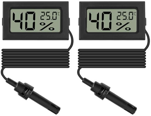 2PCS Mini Digital Thermometer Hygrometer Temperature Humidity Monitor with External Probe LCD Monitor Indoor Outdoor Gauge Meter for Car Greenhouse Home Office Living Room -Black