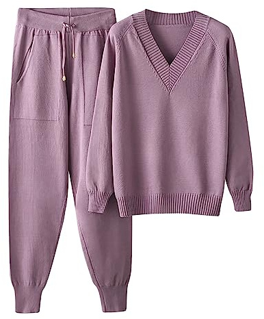 MJGkhiy Completo In Maglia Da Donna Calda Maniche Lunghe Felpa E Pantaloni Set Completo Tuta Autunno Invernale Comode Felpe Tuta Donna Da Casa Invernale Completa Curvy