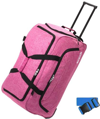 Spear Trolley Reisetasche groß XXL Koffer 85 Liter, 68 cm Tasche Schultergurt Reisegepäck Rolltasche Damen Herren Gepäck Reise Trolly 910 + Koffergurt (Soft Rosa NEU (Rosa))