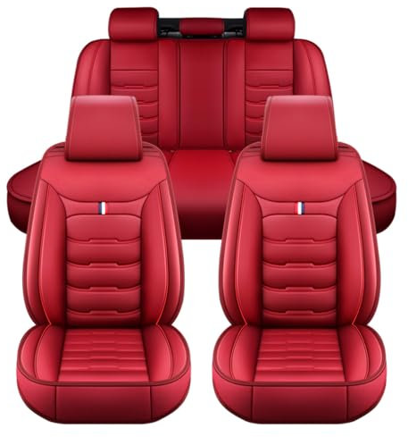muchway Sitzbezüge Auto Leder kompatibel mit FIAT für 500 Vordersite und Rücksitze Sitzbezügesets Sitzbezüge & Auflagen zubehör Innenraum (mh51 Farbe Rot
