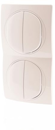 Intratec 2x Wechsel-Schalter & 2-fach Rahmen Nobilis Set vertikal Weiß, 2 Wippen, ABS, 10AX 250V, Ø 60 mm, 80x151 mm