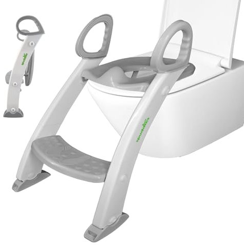 Spuddies Toilettenleiter, Kinder Toilettensitz mit Leiter, Toilettentrainer mit Treppe, klappbar, 1 Stufe, mit Griffen, Spritzschutz und Anti-Rutsch-Füße, leichte Montage Weiß/Grau