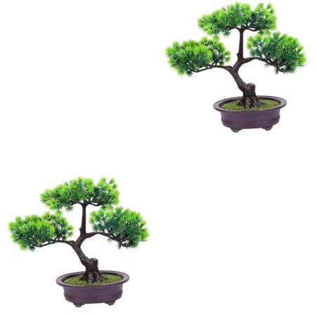 IMIKEYA 2st Einladende Kiefernornamente Anlage Zimmerpflanze Künstliche Sträucher Im Freien Dekoration Groß Draußen Polster Bonsai-Baum Künstlich Rot Pflanzentopf Für Drinnen Green Plastik