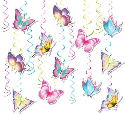 24 Stück Schmetterling Deko Geburtstag, Geburtstagsdeko Schmetterling, Geburtstag Deko Schmetterling Wirbel, Schmetterlinge Deko für Frühling Sommer Party, Hochzeit