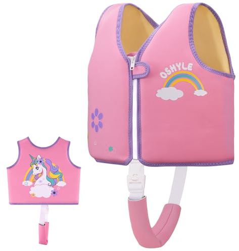 OSHYLE Schwimmweste für Kinder, Kleinkinder, Schwimmflügel, Weste mit Sicherheitsgurt, Auftriebshilfe (R-Unicorn, L(6-9))