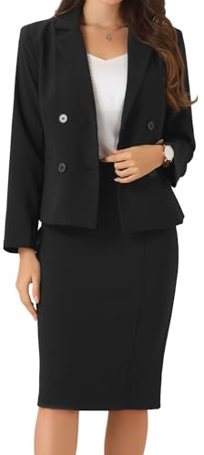 Allegra K Mujer Conjunto de Falda de Traje de Negocios 2 Piezas | Conjunto de Chaqueta y Falda Lápiz para Trabajo Oficina Fiesta Boda