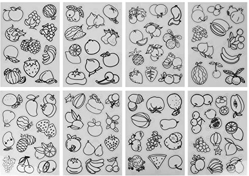 8-teiliges Schrumpffolie Set, Schrumpfendes Kunstpapier mit Obst- und Gemüsemustern Basteln, Schrumpffolie für Schlüsselanhänger, Dekorationen, Schmuck (Obstsorte Obst)