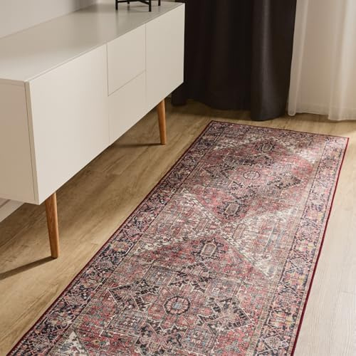 benuta Basic Waschbarer Teppich George - Multicolor/Beige 80x240 cm - Kunstfaser - Läufer & im Style: Vintage, Elegant, Retro - Pflegeleicht für Wohnzimmer Schlafzimmer Flur
