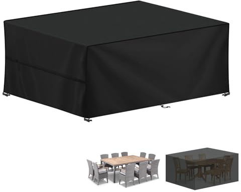 LAMUNI Abdeckung für Gartenmöbel 220x140x74cm, Wasserdicht Abdeckplane Gartenmöbel, 420D Oxford Gewebe Loungemöbel Abdeckung, Winterfest Schutzhülle für Sitzgruppe, Gartenlounge, Rattanmöbel | 420D Oxford Gewebe Abdeckplane für Gartentisch Wasserdicht 220 x 140 x 74 cm