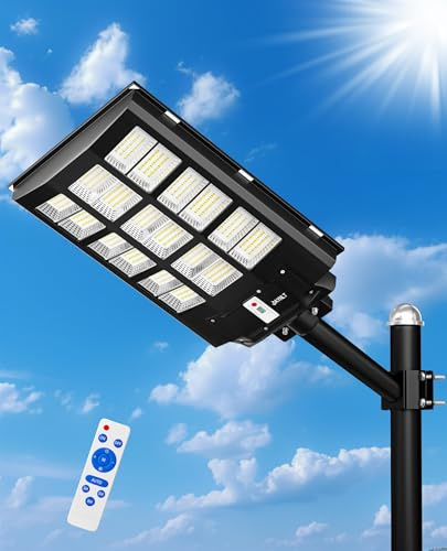 JAYNLT Y-3500W Solar Straßenlaterne für Außen, 6500K Solarlampen mit Bewegungssensor, Flutlicht Dämmerung bis Morgengrauen, IP67 Solar Wegeleuchte im Freien für Gärten Garage, Hof