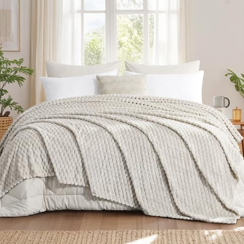 Aisbo Kuscheldecke Flauschig Decke Beige - Fleecedecke 230x270 cm als Sofadecke Couchdecke, Weich Kuschelige Riesen Wohndecke für Wohnzimmer Deko Blanket, Dicke Warme Plüschdecke