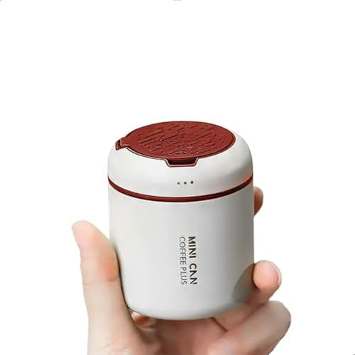 watchget Portable Mini Airtight Coffee Canister for 1cup, Grey &Red | Stainless Steel Coffee Bean Storage, CO2 Release Valve, Compact Travel Container for 1oz/30g Beans, Grounds,Geometric Pattern