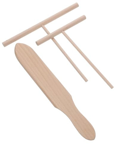 LIFKOME Set 3 Pezzi Accessori Per Padella Crêpes in Legno, Spatola e Bastone Ergonomici Per Spalmare Impasto, Utensili Per Cucina Domestica Pancake e Crepes