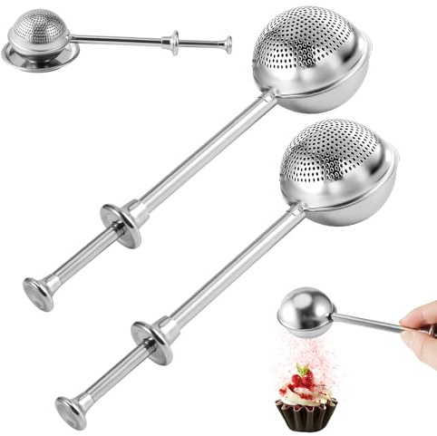 Vriysei Flour Duster for Baking, 1 PCS Flour Sifter for Baking Powdered Sugar Shaker Duster, 304 Stainless Steel Dusting Wand Sprinkler and Tools，Spices and Tea Strainers (2)