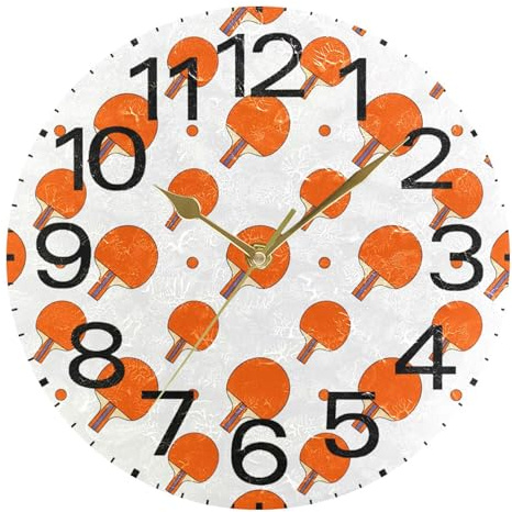 Kutsu Scale Table Tennis Paddles Wall Clock Silent Non Ticking, Battery Operated Round Clock 10 Inch for Home Bedroom Living Room Kitchen Office School Classroom, Gold
