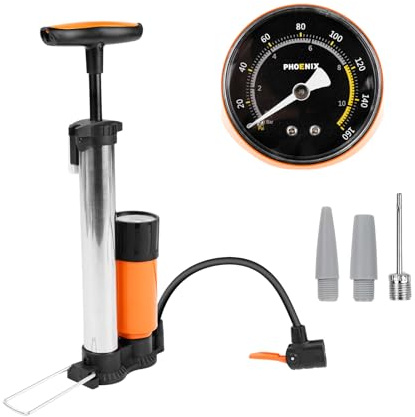 Hominas Pompa da Pavimento per Bici Alta Pressione 160 PSI Portatile Pompa da Terra con Manometro per Moto Palloni Altro Ancora con Valvole Presta e Schrader