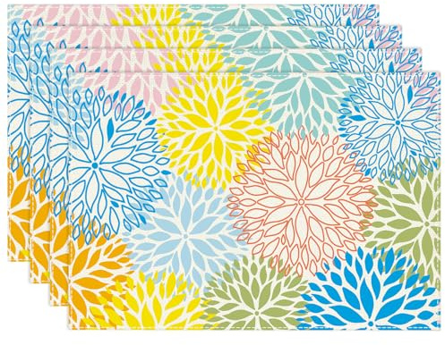 Otoño Manteles Individuales, Juego de 4 Lavables Dalia Flores Salvamantele Individuales Lino, Resistentes al Calor, Antideslizantes para Mesa de Cocina 30 * 45cm