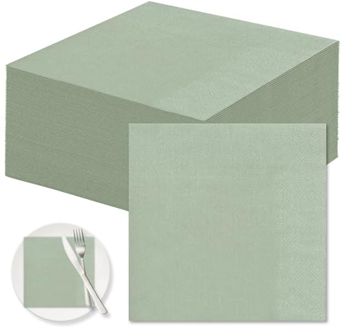 ZYNERY 120 Stück Servietten Salbeigrün, 33 * 33cm Servietten Eukalyptus Grün Cocktailservietten Salbeigrüne Servietten für Hochzeit Geburtstag Party Abendessen (Grün)