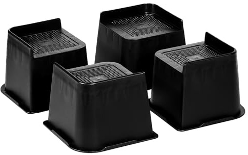 MOVEONSTEP Bed Riser 4 Inch Height Heavy Duty Furniture Risers, L-Shape Table Leg Extenders Furniture Risers for Bed Desk Sofa Couch (Black,4 Piece)