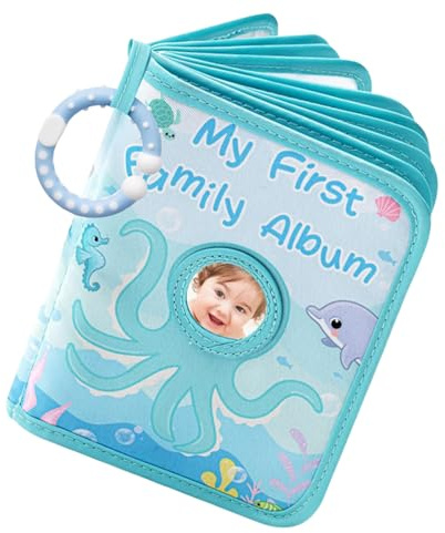 Fyrdyn Album Foto Neonato - Libro Ricordo Primo Anno,Album In Tessuto Morbido Tema Polpo Per Foto 10x15 cm Adatto A Bambini Nonni Genitori