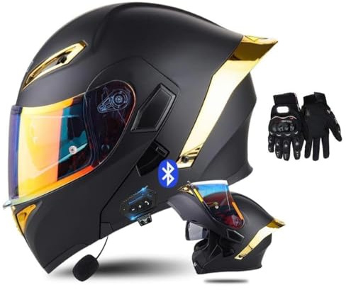 Casque Modulable Moto Bluetooth Intégral Casque, ECE Homologué, Coque Haute Résistance, pour Adultes(C1,L(59~60cm))