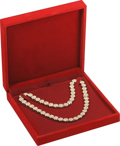 LAODA Red Color Big Necklace Chain Jewelry Gift Box Soft Touch Premium Velvet Material Choker Necklace Storage Holder Box for Women Men Size 6.4(W)*6.4(D)*1.5(H)