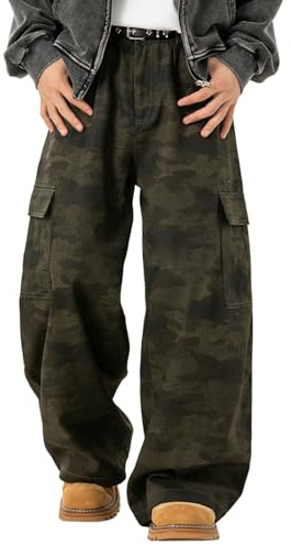 Pantalones vaqueros para hombre Baggy Y2K, camuflaje, largos, impermeables, para senderismo, algodón, transpirables, cortavientos, con varios bolsillos, vintage, tácticos, ligeros, gris, XL