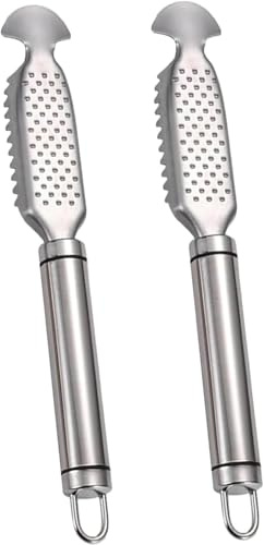 Squamatore per pesci 2 in 1 in acciaio inox con grattugia per zenzero e aglio, strumento da cucina per raschiare le squame con manico sospeso, utensile da cucina multifunzione per uso domestico e al r