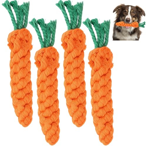 4 Kauspielzeug für Welpen, Hundespielzeug Karotte, Beißspielzeug Hund, Kauspielzeug Welpe, Hundespielzeug Kleine Hunde für Kleine Mittelgroße Welpen,Geflochten Seil Spielzeug Hund für Interaktives