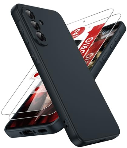 LeYi Funda para Samsung Galaxy A56/A 56 4G/5G, Ultra Slim Carcasa con 2pcs Cristal Templado, Silicona Liquida Capa Suave Movil Protector Case Forro Microfibra Antiarañazos Cover, Negro