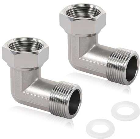 2 Stück 3/4 Zoll Edelstahl Beweglich Verschraubung, 304 Edelstahl Winkel | 90° 3/4 AG X 3/4 IG Verschraubung, DN20 90 Grad Winkelverschraubung für Wasserinstallationen Sprayer Duscharm