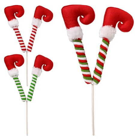 Plettri per piedi per albero di Natale, gambe di Natale | Plettri per gambe in peluche | 3 plettri per gambe imbottite in peluche a righe per decorazioni per la casa delle feste di Natale