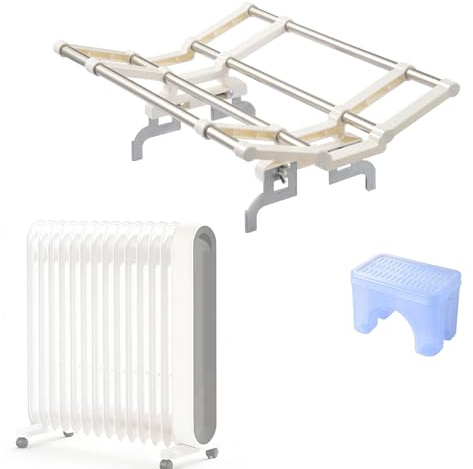 WANGCEPLSD Tendedero para Radiadores de Aceite, Tenderetes de Ropa Plegables para Estufa Aceite, Ancho de Clip Ajustable, Plegable, Ahorra Espacio, con Humidificador Independiente(White,50cm/20in)