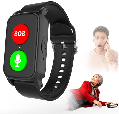 Reloj GPS Localizador Personas Mayores con Detección De Caídascon Botón De Llamada De Emergencia Botón, Detector Caída, Monitoreo De La Salud para Mayores Black