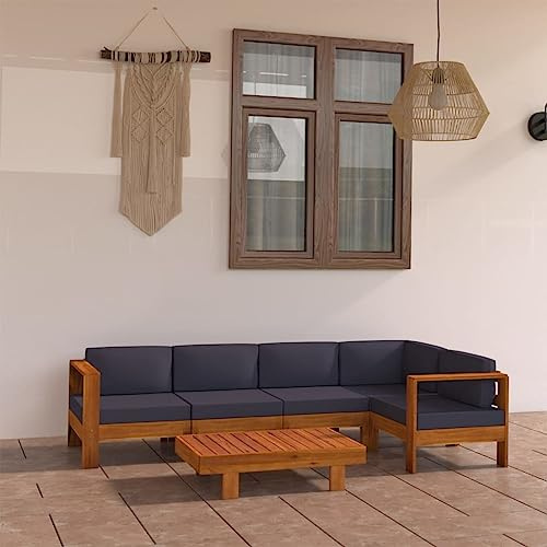 QJBSAVVA 6-TLG. Gartenlounge-Set Akazienholz 70 x 65 x 60 cm mit dunkelgrauen 10 cm Polstern Modernes Design Robust Langlebig Balkon Terrasse für kleine Außenbereiche