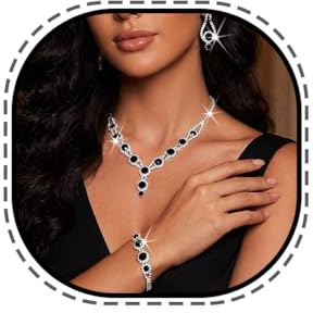 Ushiny Brautschmuck Set Schwarz Hochzeit Strass Halskette Ohrringe und Armband Sets für Damen