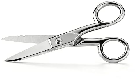 Raneped Heavy Duty Electrician Scissors, 5-1/5 Inch, Nickel-Plated Stainless Steel, 19/23 Stripping Notches, for Telecom and Electrical Repair