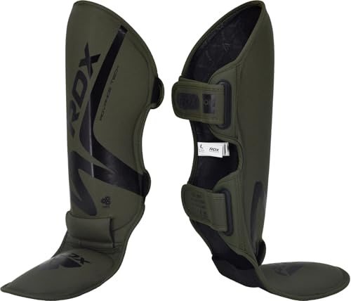 RDX Shin Guards for Muay Thai, Kickboxing, MMA Training, Maya Hide Leather Instep Leg Protector Foam Pads for Martial Arts, Sparring, Protective Gear for BJJ and Boxing