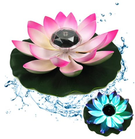 Takingup Lampe solaire flottante en forme de fleur de lotus pour piscine, 11, 02 pouces, étanche, avec crochet, pour jardin, pelouse, arrière-cour, fontaine, dégradé couleur, décoration