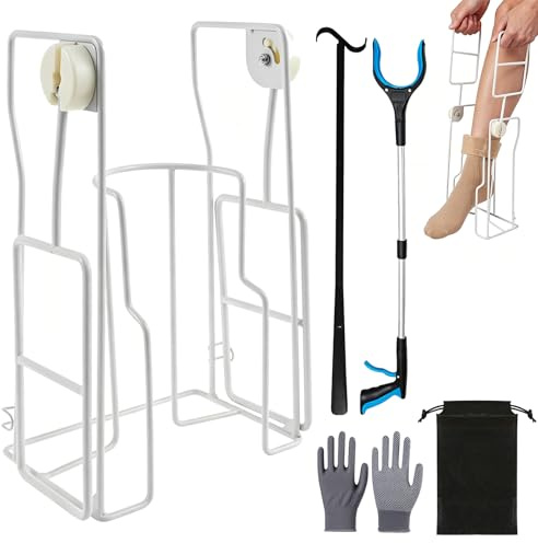 5 Stück Knie Hüft-Op Reha Set, Anziehhilfe Nach Hüft Op für Senioren, mit Sockenanziehhilfe, Müllgreiferhebel, Anziehhilfen Einschließlich, Handschuhe und Aufbewahrungsbeutel, für Immobile Menschen