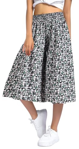Générique Pantalon Jupe Femme Décontractée 7/8eme Léger Taille Elastique Pantalon Été Chic Ample Jupe Culotte avec Poches Fluide Large Pantalons