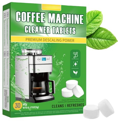 Coffee Machine Descaler Tablets 30 Pack,Powerful Coffee Maker Cleaner and Descaling Tablets,Descaling Tablets Removes Coffee Oils and Residue,Limescale Remover for Coffee Makers & Espresso Machines