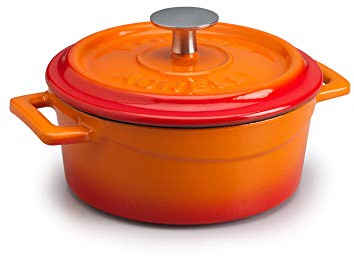 Pentole Agnelli COGHSRP10424O Slowcook Casseruola con Maniglie e Coperchio, Ghisa, Arancione, 4.5 L - 24cm