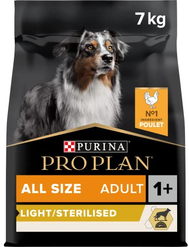 Purina PRO PLAN | Adulte Toutes Tailles | Light/Stérilisé | Aliment Sec pour Chien pour la Gestion du Poids | Formule Riche en Protéines et Faible en Matières Grasses | Riche en Poulet | Sac de 7kg