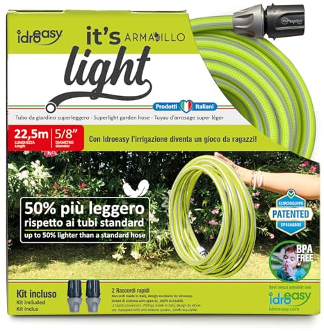Idroeasy 22,5 Metros - Manguera Jardín de Riego Anti Torsión, Canal de Riego de Jardín de Agua Anti Nudo