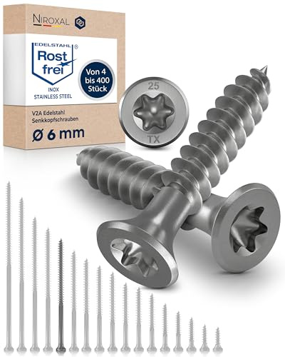 Vis à bois inox A2 V2A H2 Torx TX tête fraisée 90° filetage total 6 mm haute résistance 6x100 mm – 100 pcs vis bois renforcée