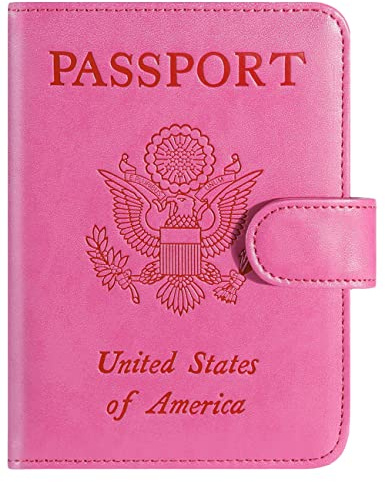 Passport Holder Cover Wallet RFID Blocking Leather Card Case Travel Accessories for Women Men (Pink)