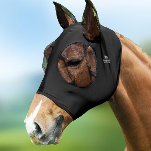 Harrison Howard Masque Anti-Mouches en Lycra pour Cheval, M, Noir Piano.