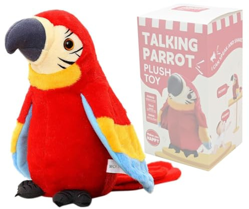 iEasey Lustiges Sprechender Papagei Kuscheltier Nachsprechendes Plüschtier Wiederholenfunktion Talking Plüsch Spielzeug für Kinder Kuscheltier mit den Flügeln Winken Plüschvogel